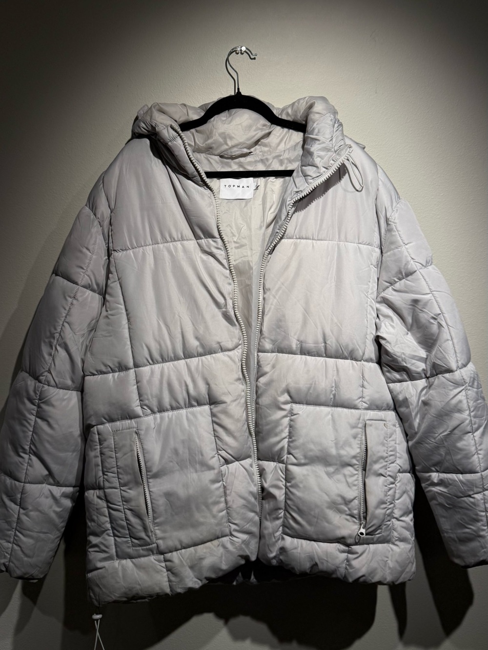Topman Women's Pale Gray Quilted Hooded Puffer Jacket